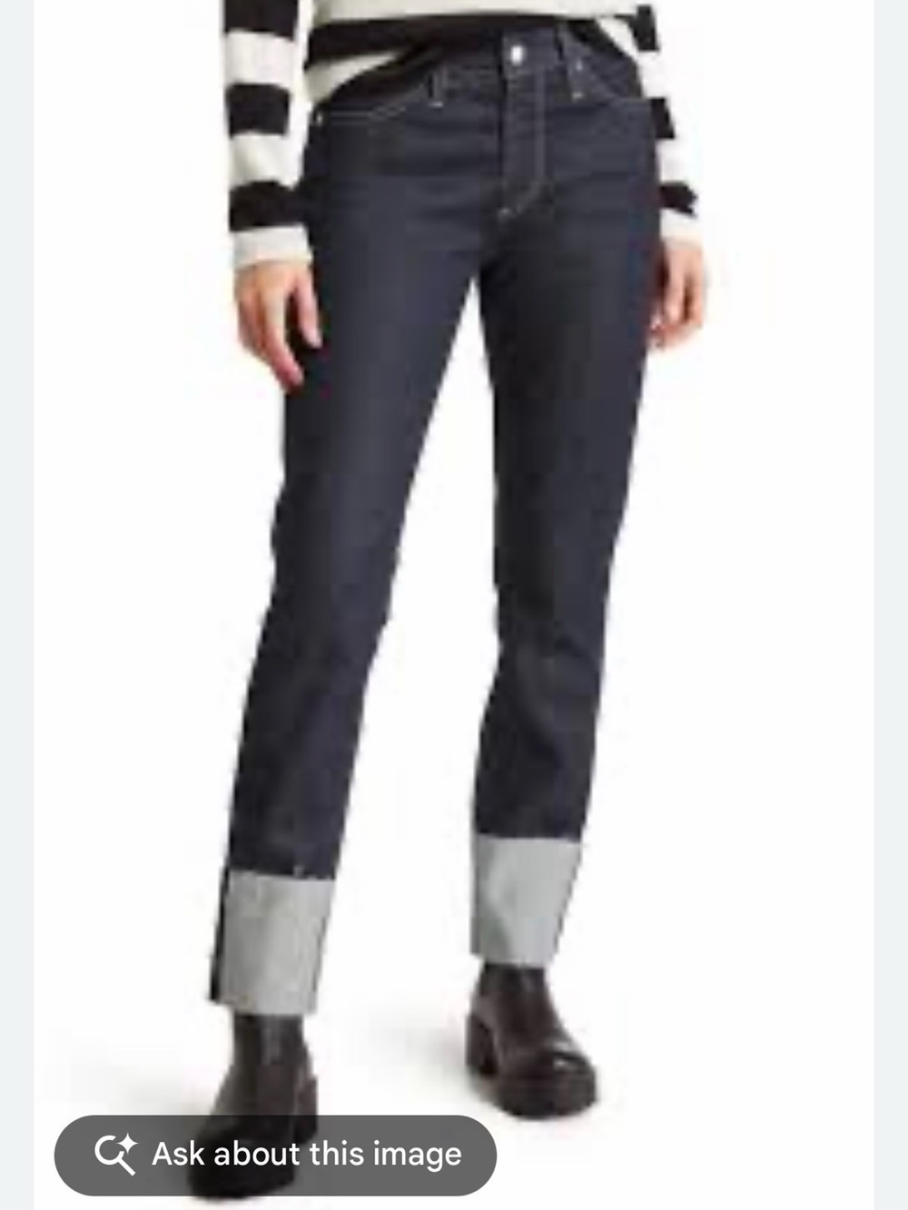 Ag Adriano Goldschmied Dark Blue Cropped Straight Jeans with Cuffed Hem